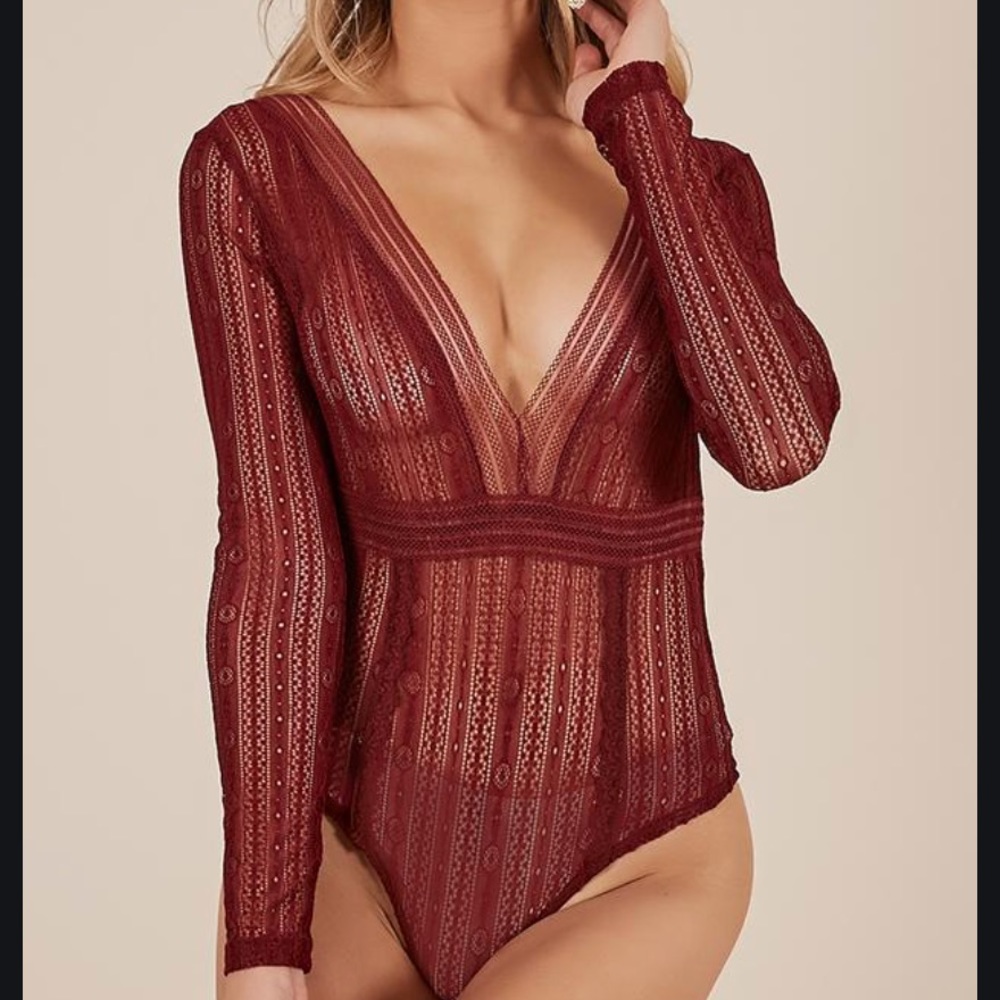 NEW ShowPo straight to the heart lace red bodysuit